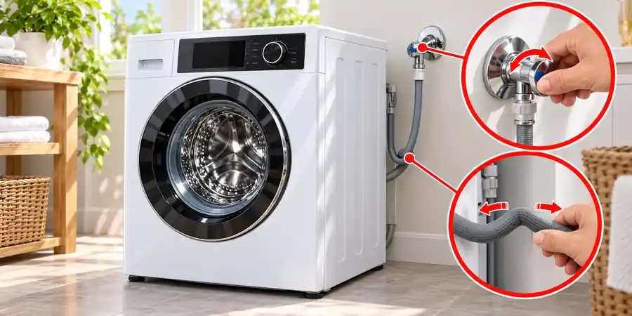 Washing machine won't turn on – water inlet tap and kinked hose being checked